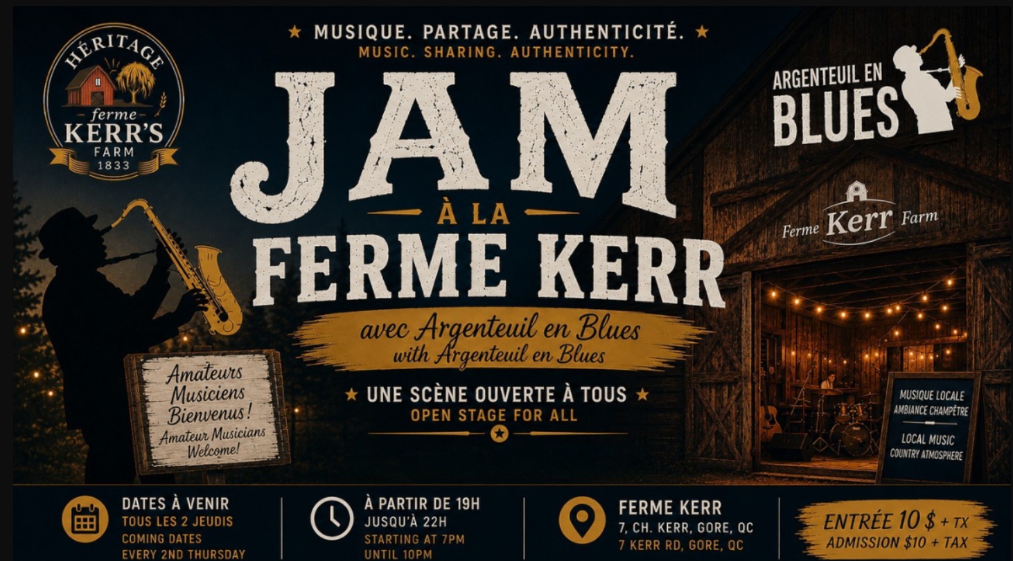 Soirée JAM à la Ferme Kerr, affiche publicitaire