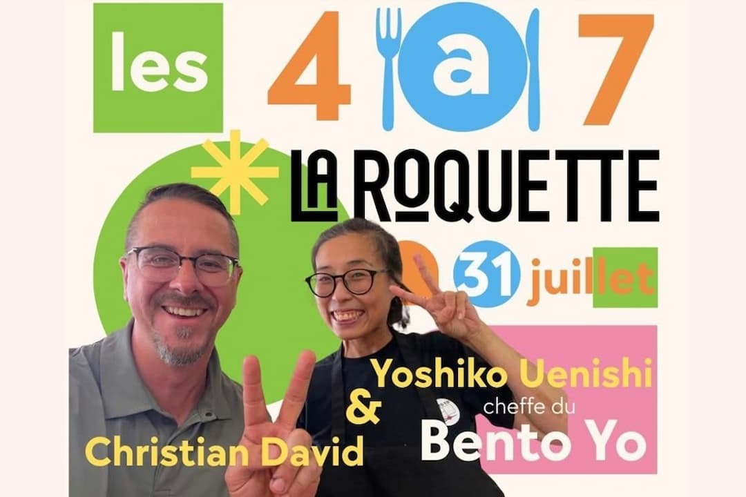 4 à 7 La Roquette affiche publicitaire avec les deux chefs invités