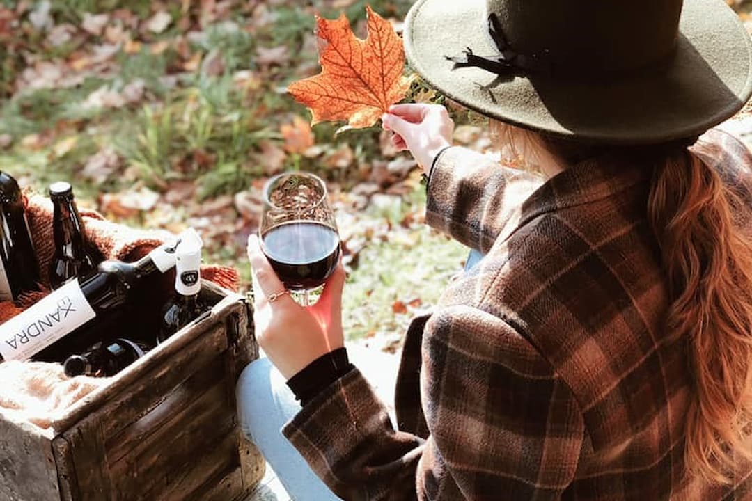 Personne et verre de vin en automne